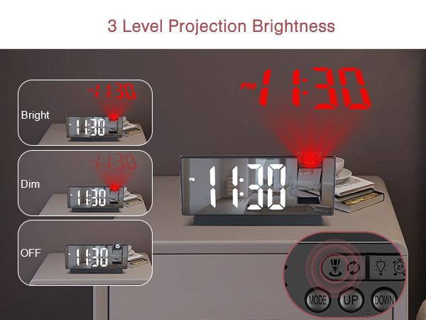 Projection Alarm Clock, 7.8&amp;#34; Mirror Digital Clock