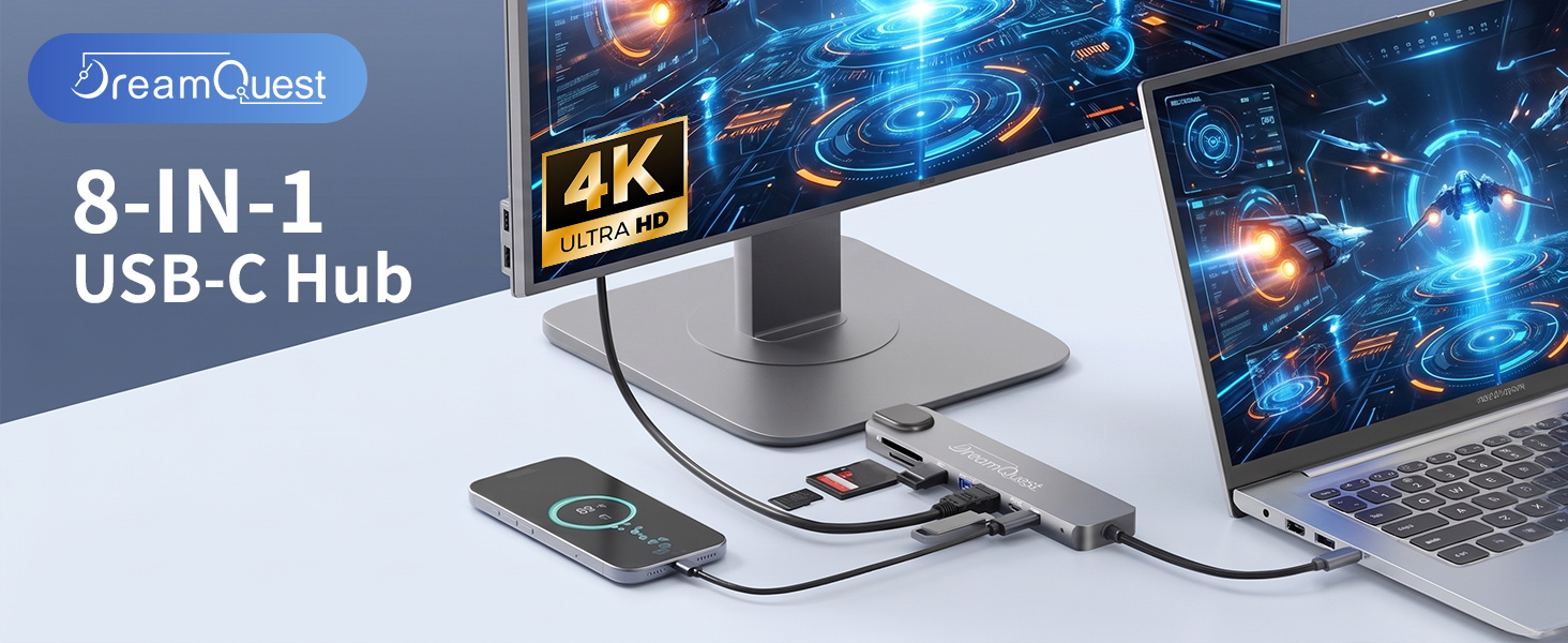 Dreamquest 8in 1 USB C HUB Docking Station