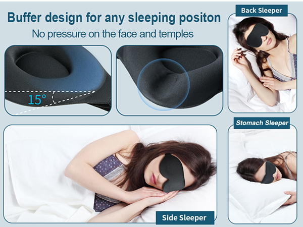 Zero Eye Pressure 3D Contoured Night Blindfold, Breathable & Soft Eye Shade Cover