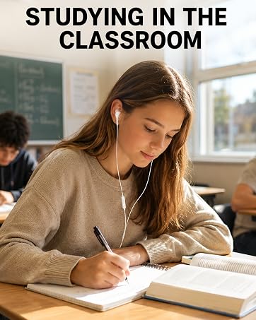 Studying in the classroom using wireless headphones