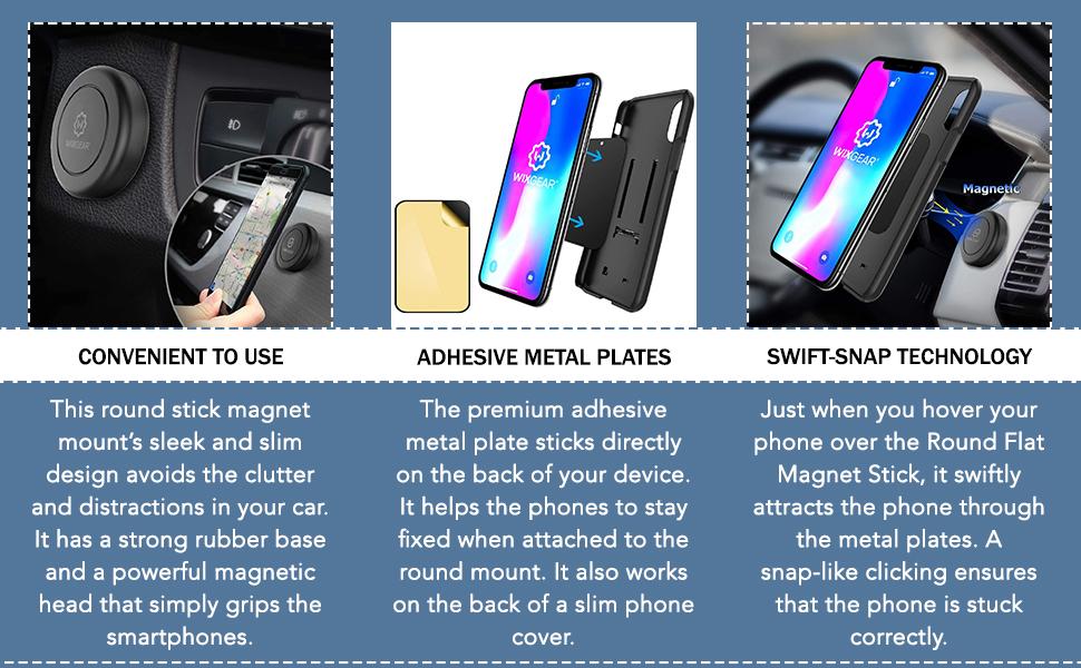 Round Flat-Stick Dashboard Magnetic Mount (2 Pack)