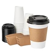 RACETOP 12 oz 50 pack Disposable Paper Coffee Cups with Lids and Sleeves