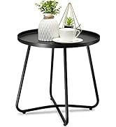 danpinera Outdoor Side Tables, Weather Resistant Steel Patio Side Table, Small Round Outdoor End ...