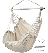 ADVOKAIR Hammock Chair Hanging Chair Swing Large Indoor with Anti-Slip Steel Spread Bar and Pocke...