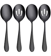 AYFDISHS Serving Spoons Set, Black Stainless Steel, 8.7 Inch, Slotted and Solid Serving Utensils ...
