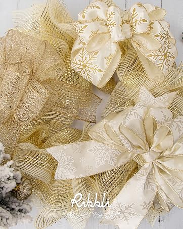 champagne wreath with wired ribbon