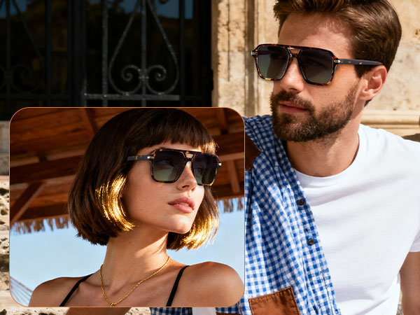 ANDWOOD Retro Polarized Aviator Sunglasses for Women Men Classic 70s Vintage Trendy Square Aviators