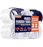 RAZCC Packing Tape, 12 Rolls Clear Heavy Duty Packaging Tape with Dispensers for Packing, Shippin...