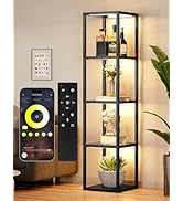 PARTPHONER Large Glass Display Shelf with Remote/APP Control, Dimmable LED Floor Lamp with Shelve...