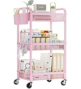 YASONIC 3 Tier Rolling Cart – Metal Utility Storage Cart with Wheels, Craft Cart Organizer with H...