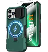 Phone Case for iPhone 13 Pro Max, with Magnetic Ring Stand [2X Glass Screen Protector] [Compatibl...