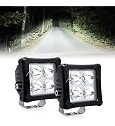 4WDKING LED Pods Flood Lights with DT Wiring Harness 3 Inch 40W LED Off-Road Cube Light Square Wo...