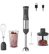 WHUTO Cordless Immersion Hand Blender, 5-in-1 Variable Speed blender handheld,Rechargeable with 2...