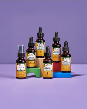 Herb Pharm Kid&amp;amp;#39;s herbal supplements on a purple background.