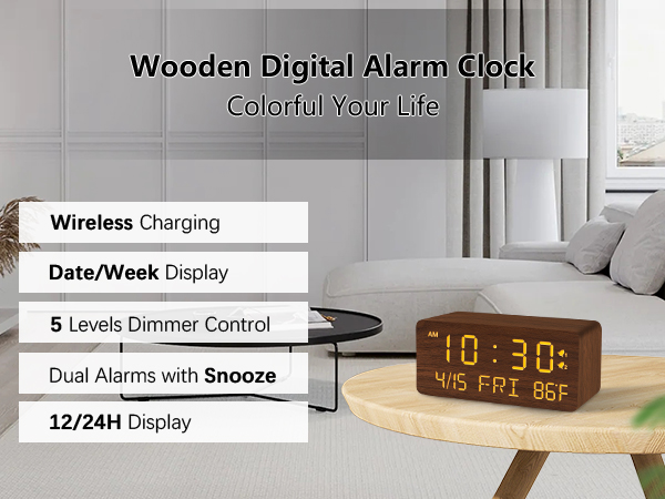 wooden digital alarm clock