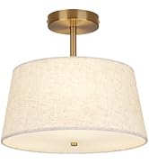 CALOKES Cone-Shaped Semi Flush Mount Modern Ceiling Light Fixture, 3-Light Drum Lamp with Gold Br...