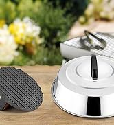 HaSteeL 12In Cheese Melting Dome &amp; 7In Cast Iron Grill Press, Stainless Steel Basting Cover with ...