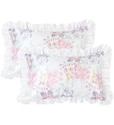 EXQ Home Ruffled Satin Pillowcase for Hair and Skin Queen Size- Printed Flower Silk Pillowcase 2 ...