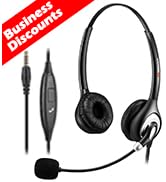 Arama Cell Phone Headset w/Lightweight Secure-Fit Headband, Pro Noise Canceling Mic and in-line C...