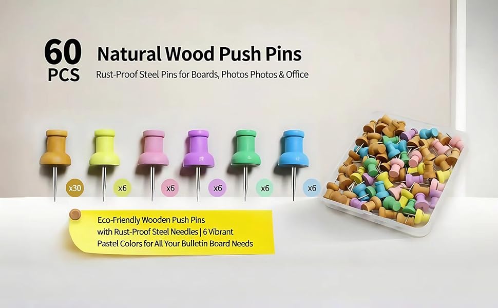 natural wood push pins