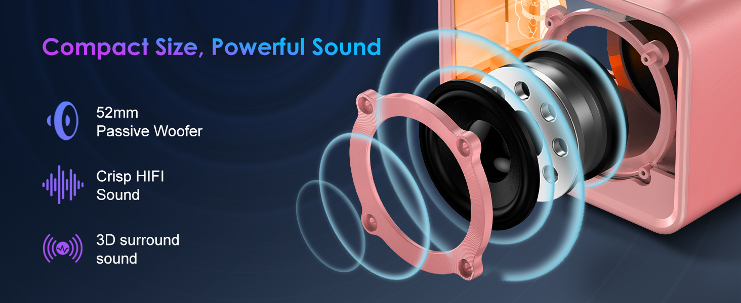 Portable Bluetooth Speaker with Lights Powerful Crystal Clear Sound cute desk accessories