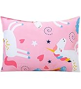 Toddler Pillow with Organic Cotton Pillowcase Set 14x19, Pink Unicorn Kids Pillows for Sleeping, ...