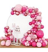 RUBFAC 160pcs Pink Balloon Arch Garland Kit, Hot Pink Rose Gold Chrome Balloons for Birthday Show...
