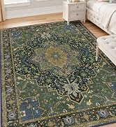 OLANLY 4x6 Washable Area Rugs, Soft Non Slip Carpet for Bedroom Living Room | Dark Green Boho Vin...