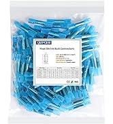 100 Pcs Blue Heat Shrink Butt Connectors, 16-14 AWG Waterproof Electrical Crimp Wire Splice for M...
