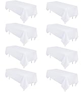 Heneger 8 Pack White Table Cloth 60 x 102 Inch Rectangular Tablecloths for 6 Foot Rectangle Table...