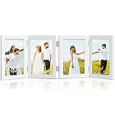 DUENPY 4 Folding 5x7 Picture Frame Horizontal Engineered Wood Accordion Photo Frame with Plexigla...