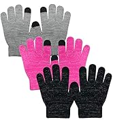 Touchscreen Kids Gloves for Boys Girls, 3 Pairs 2-14 Age Child Winter Warm Glove