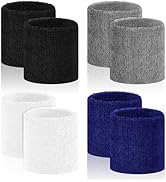 8 Pcs Sports Wrist Sweat Bands for Men &amp; Women, Absorbent Wrist Sweatbands Tennis Wristbands, Ela...