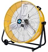 Tornado - 24 Inch High Velocity Heavy Duty Tilt Metal Drum Fan Yellow Commercial, Industrial Use ...