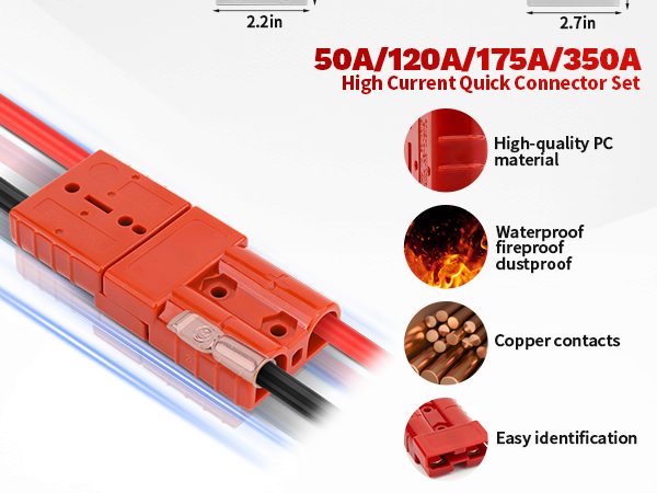 50A-600V Battery Quick Connect/Disconnect with 7/8/10/12 AWG
