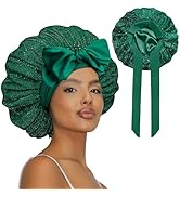 Vettres Satin Hair Bonnet for Sleeping Party Double Layer Bonnet Glittering Mesh Sleep Cap for Cu...