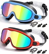 Rantizon Kids Swimming Goggles 2 Pack, Anti Fog&amp;UV Kids Goggles for Boys Girls, No Leak Wide View...