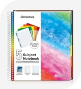 CRANBURY 5-Subject Notebook College Ruled, 200 Sheets (400 Pages), 5 Subject Spiral Notebook 8.5 ...