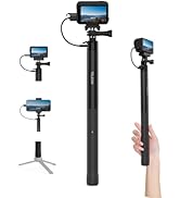 TELESIN Power Grip Selfie Stick for Gopro, 40.16”Extension Charging Handle Grip, 5000mAh Battery ...