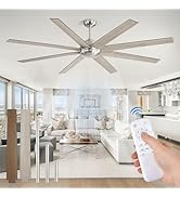 72 Inch large Ceiling Fans without Lights, Brushed Nickel Modern Ceiling Fan, 6-Speeds, Quiet Rev...