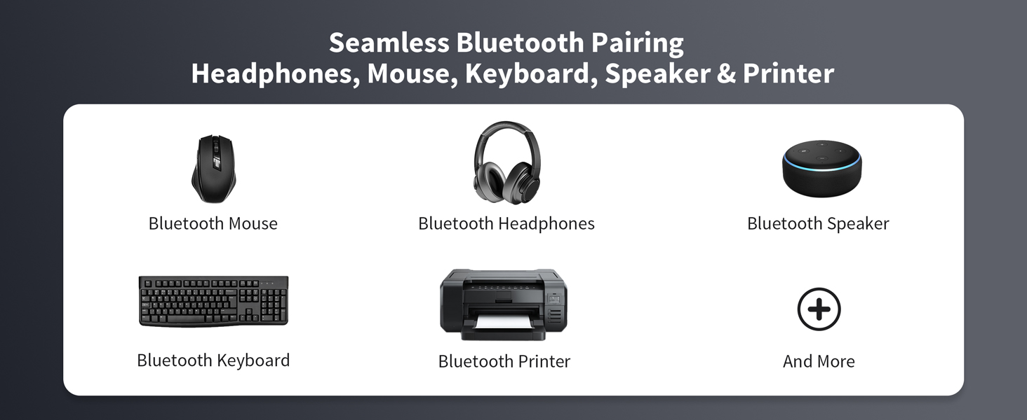 The Adapter Pairs with Bluetooth Devices Headphones Mouse Keyboard Speaker Printer