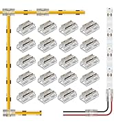 RGBZONE 20PCS 8-in-1 2 Pin 10mm LED Strip Connectors Gapless Solderless Connection for 5V/12V/24V...