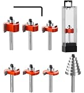 Crosstar 6Pcs Rabbeting Router Bit Set with 6 Bearings,1/4" Shank, Carbide | 1/4",5/16",3/8",1/2"...