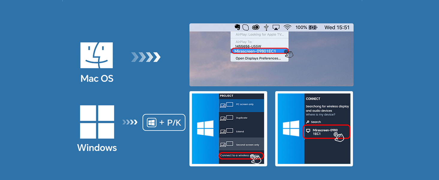 How to Connect Wireless HDMI Adapter to PC, Airplay for MacBook &amp;amp; Miracast for Windows Settings