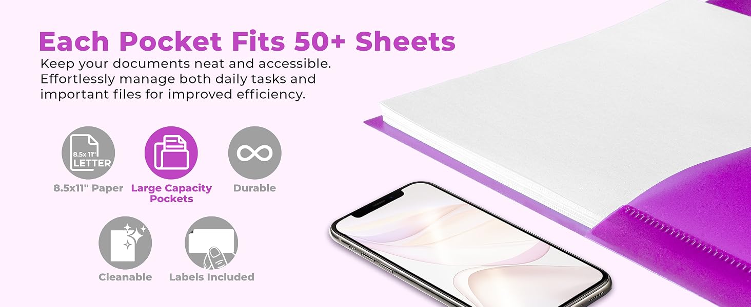 Dunwell 2-Pocket Poly Folder Vibrant - Each Pocket Fits 50+ Sheets