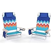 LET'S CAMP Portable Beach Chairs Lightweight Folding 5 Position Layflat Arm Chairs Portable Campi...