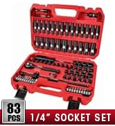 LLNDEI 1/4 inch Drive Impact Socket Set 83 Piece,Standard SAE(5/32-9/16 inch) Metric Size(4-15mm)...