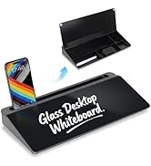 Glass Desktop Whiteboard 15.8×7”, Dry Erase Note Memo Board, Desk Organizer with Storage for Desk...