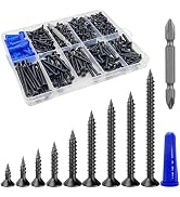 Wensilon 385PCS Wood Screws Assortment kit Flat Head Black Wood Screws, Quick Metal self Tapping ...