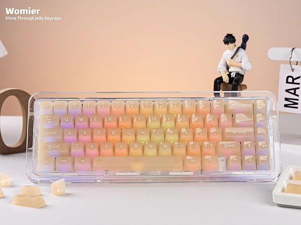 Creamy Khaki Jelly Shine Through Keycaps, Custom Clear Keycaps pbt